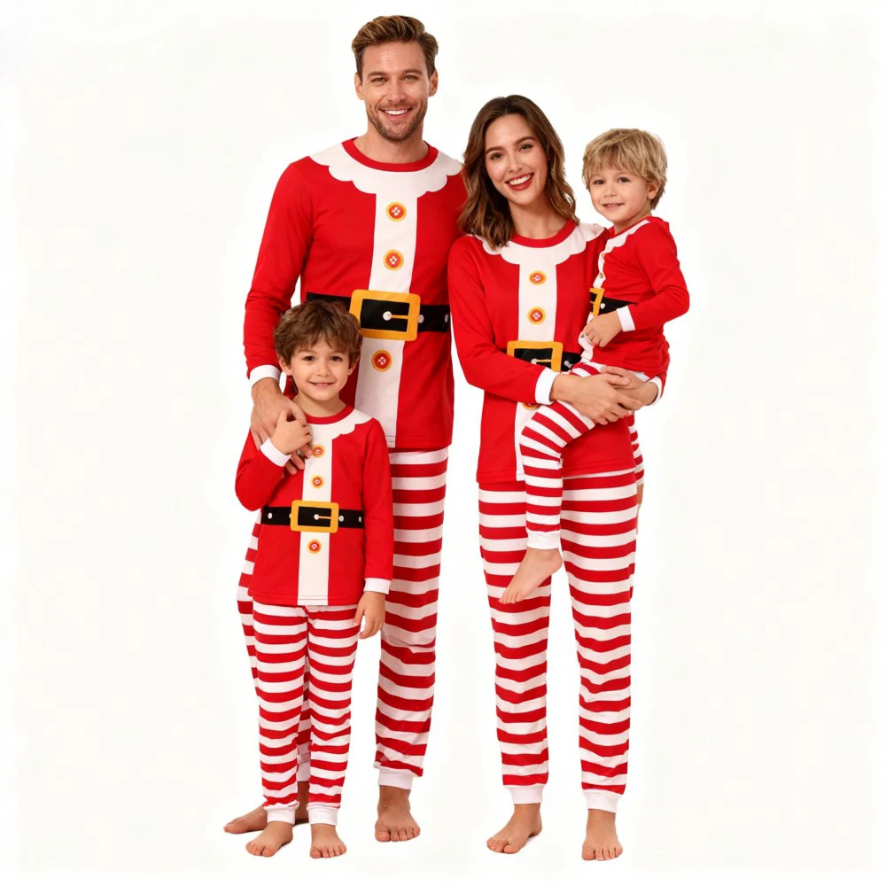 Family Christmas Pajamas Set Santa Claus Costumes Long Sleeve Sleepwear for Dad Mom Kids Soft Pjs with Striped Pants for Xmas - Image 6
