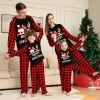 Family Matching Christmas Pajamas Set Red Black Plaid Santa Reindeer Print Long Sleeve Top Pants Sleepwear for Kids Xmas Family