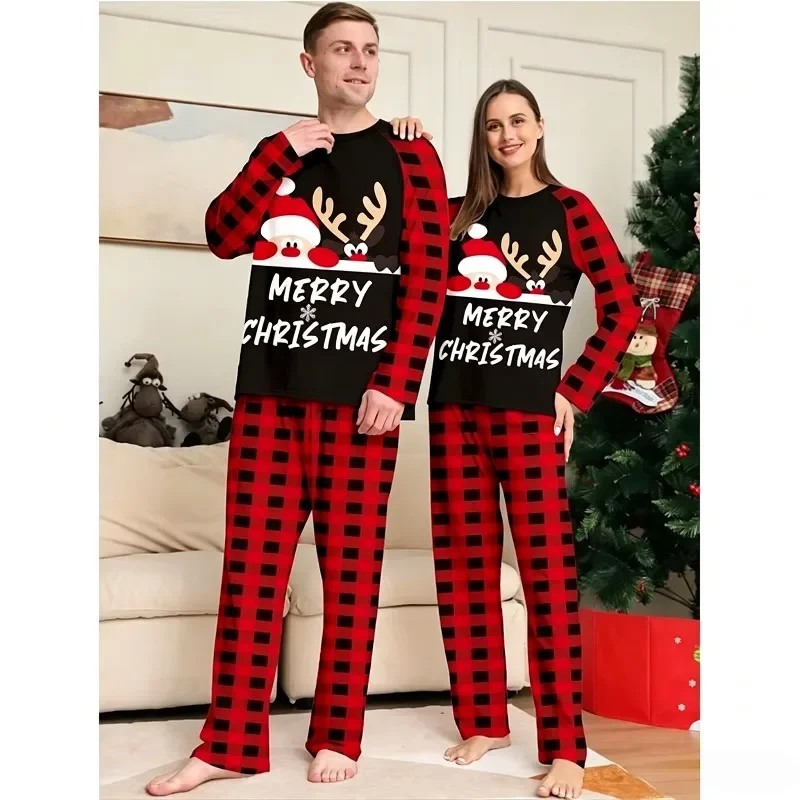 Family Matching Christmas Pajamas Set Red Black Plaid Santa Reindeer Print Long Sleeve Top Pants Sleepwear for Kids Xmas Family - Image 5