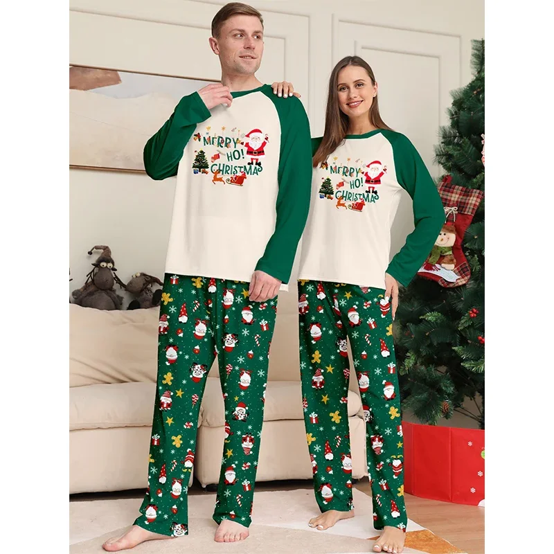 Family Matching Christmas Pajamas Set Santa Print Long Sleeve Homewear Green Xmas Sleepwear for Mom Dad Kids Family Pjs - Image 2