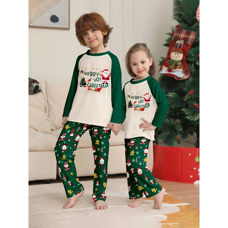 Family Matching Christmas Pajamas Set Santa Print Long Sleeve Homewear Green Xmas Sleepwear for Mom Dad Kids Family Pjs - Image 3