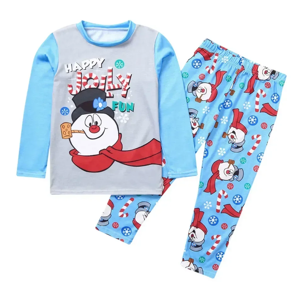 Family Matching Christmas Pajamas Set Snowman Print Long Sleeve Homewear Xmas Holiday Sleepwear Mom Dad Kids Family Pjs Suit - Image 3