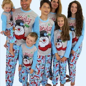Family Matching Christmas Pajamas Set Snowman Print Long Sleeve Homewear Xmas Holiday Sleepwear Mom Dad Kids Family Pjs Suit