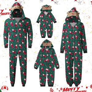 Family Matching Onesie Pajamas Hot Sal Reindeer Hooded Jumpsuit Best Seller Santa Print Loungewear Christmas Pajama Sets 2026 T1