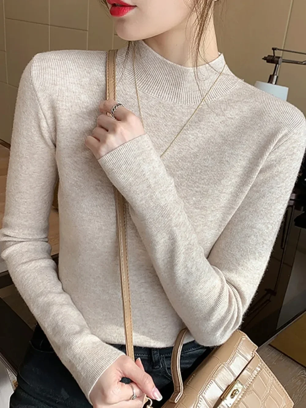 Fashion Solid Color Turtleneck Women Autumn Winter Knitted Sweaters Basic Primer Pullovers Korean Sweater Slim-fit Pullover - Image 2