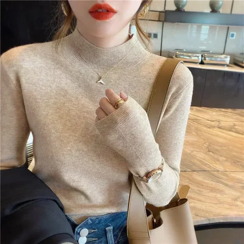 Fashion Solid Color Turtleneck Women Autumn Winter Knitted Sweaters Basic Primer Pullovers Korean Sweater Slim-fit Pullover - Image 4
