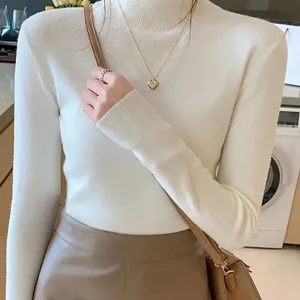 Fashion Solid Color Turtleneck Women Autumn Winter Knitted Sweaters Basic Primer Pullovers Korean Sweater Slim-fit Pullover