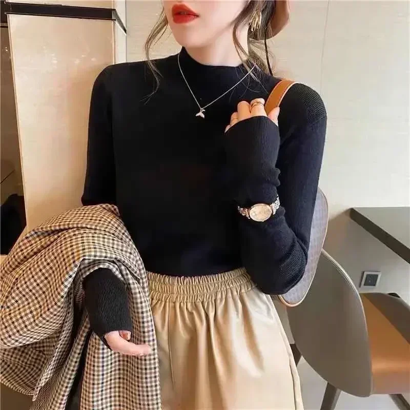 Fashion Solid Color Turtleneck Women Autumn Winter Knitted Sweaters Basic Primer Pullovers Korean Sweater Slim-fit Pullover - Image 6