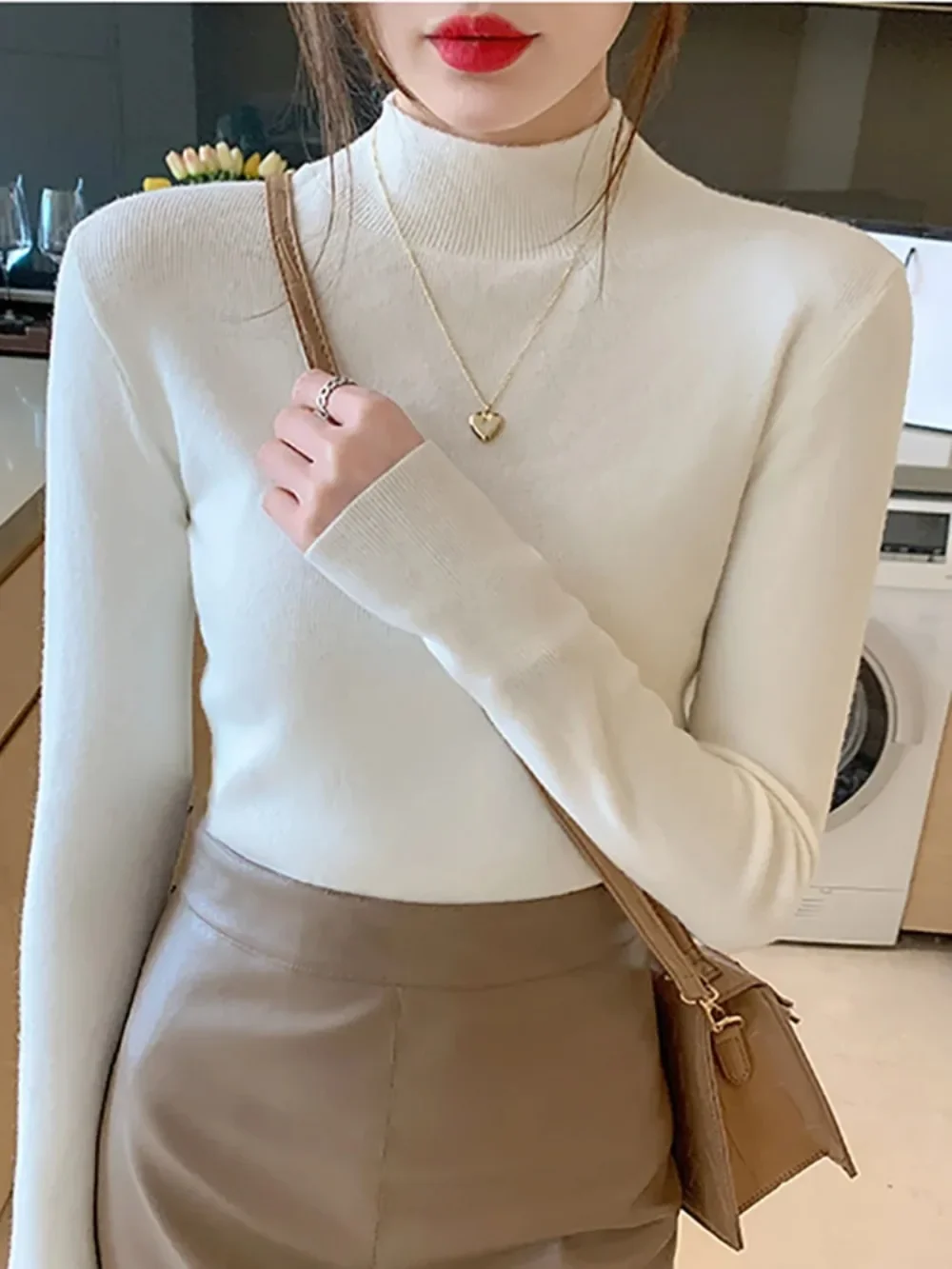 Fashion Solid Color Turtleneck Women Autumn Winter Knitted Sweaters Basic Primer Pullovers Korean Sweater Slim-fit Pullover