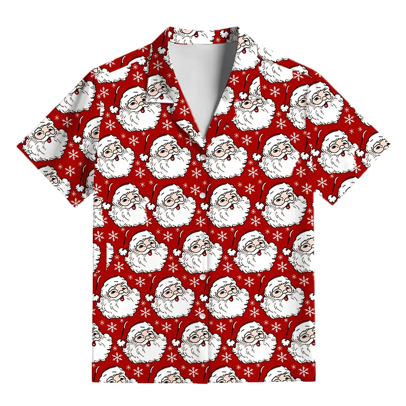 Festive Cartoon Santa 3D Print Short-Sleeve & Pants Matching Family Pajamas Kids & Unisex – Holiday Loungewear - Image 2