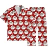 Festive Cartoon Santa 3D Print Short-Sleeve & Pants Matching Family Pajamas Kids & Unisex – Holiday Loungewear