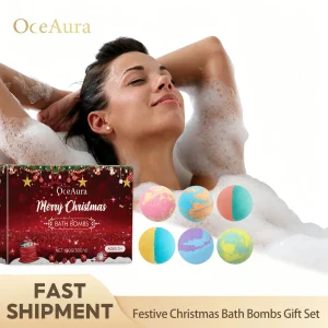 Festive Christmas Bath Bombs Gift Set Rich Foam Long Lasting Fragrance Gentle Cleansing Moisturizing Skin Relaxing Home Spa Bath