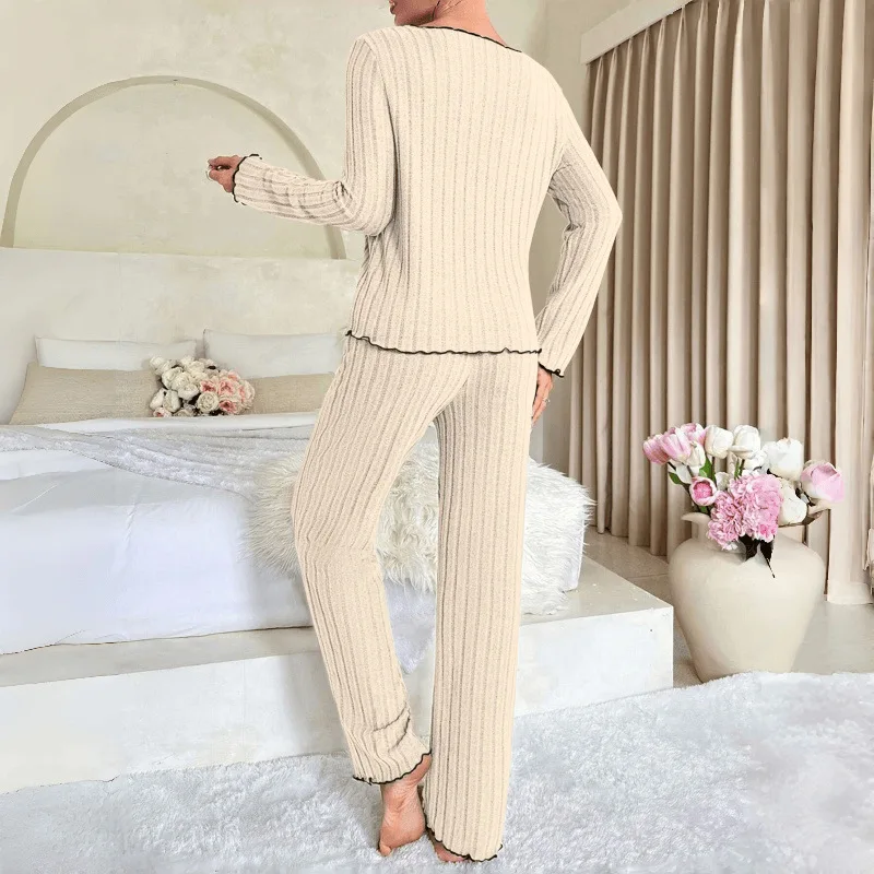 Flannel Warm Sleepwear Women Casual Pajamas Set Long Sleeve T-shirt Top and Trousers Set Homewear Autumn Winter Loungewear - Image 6