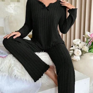 Flannel Warm Sleepwear Women Casual Pajamas Set Long Sleeve T-shirt Top and Trousers Set Homewear Autumn Winter Loungewear