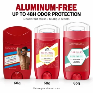 Flora Ruby Aluminum Free Deodorant Stick for Men Women, 48H Odor Protection, Long Lasting Freshness, No White Marks, 60g 68g 85g