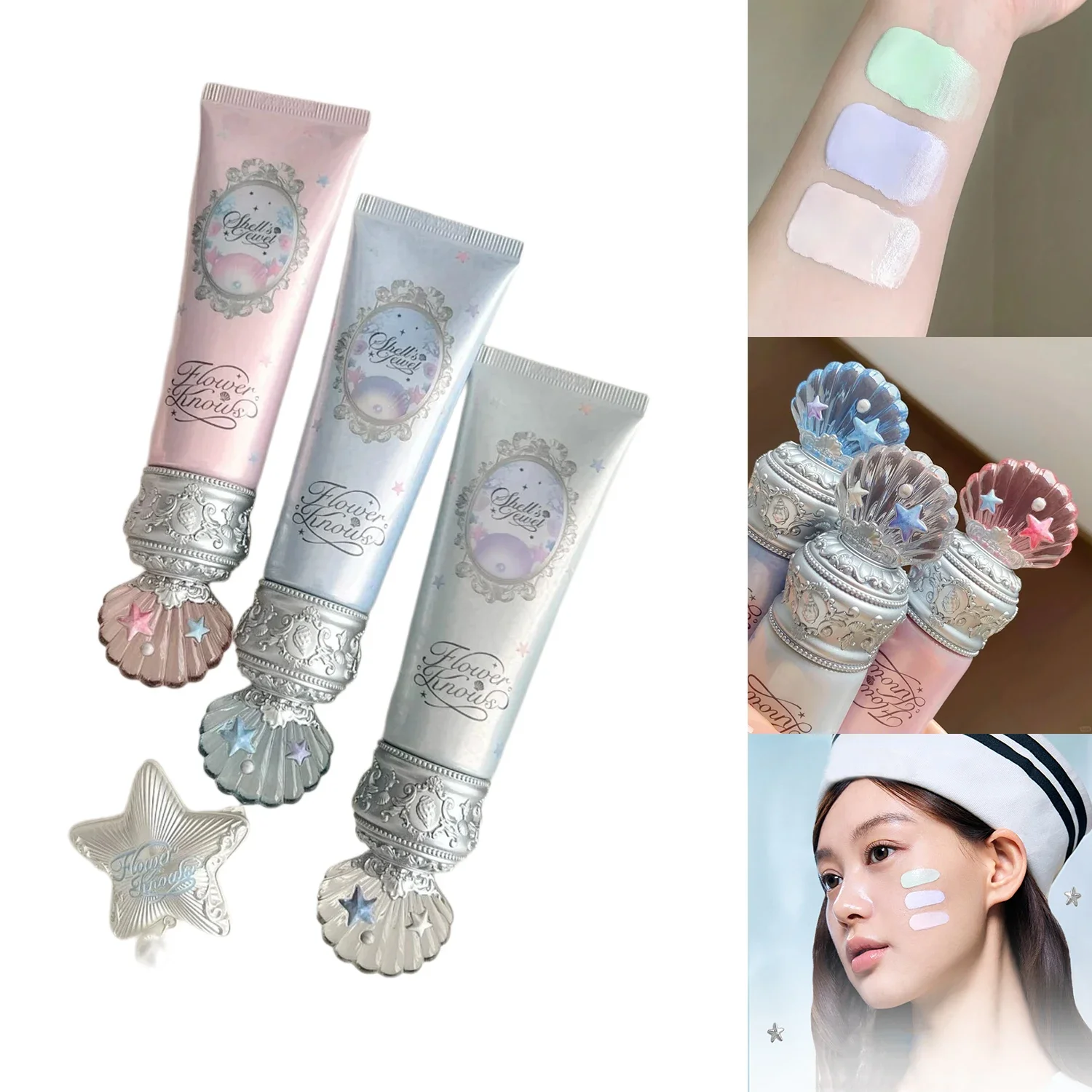 Flower Knows 2025 Shell's Jewel Radiance Primer Brightening Long Lasting Makeup Base Hydrating Non Cakey Vegan Cruelty Free