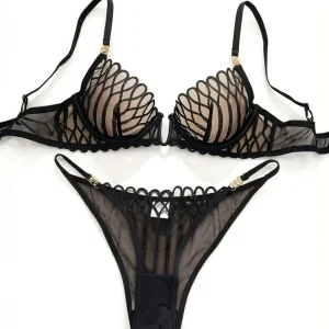 French Style Sexy Embroidered Transparent Underwear Set V-Neck Design Anti-Sagging Breathable Bra And Panties Ensemble