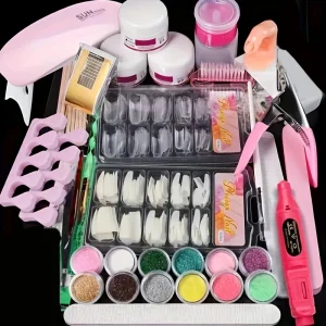 Full Acrylic Powder Set, 15ml Gel Manicure Kit With And 6W LED Light For Nail Extension DIY Complete Starter Kit