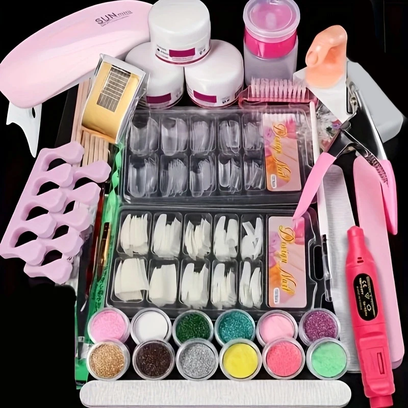 Full Acrylic Powder Set, 15ml Gel Manicure Kit With And 6W LED Light For Nail Extension DIY Complete Starter Kit