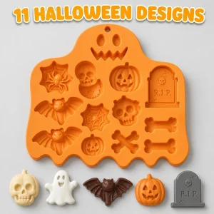 Funny 3D Halloween Shape Cake Mold for Candy,Chocolate,Muffin & Soap,Non-Stick Bat,Ghost,Baking Tray Food Grade Kitchen Supplies