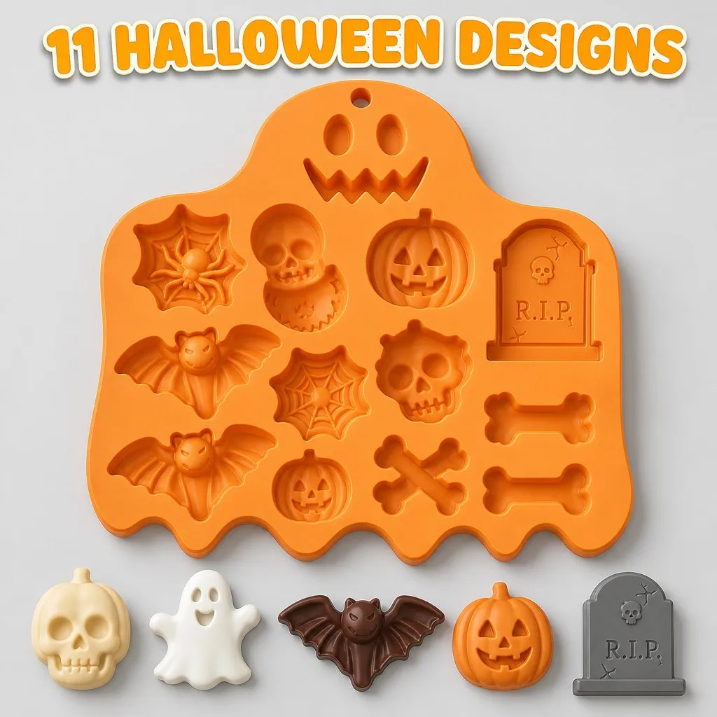Funny 3D Halloween Shape Cake Mold for Candy,Chocolate,Muffin & Soap,Non-Stick Bat,Ghost,Baking Tray Food Grade Kitchen Supplies