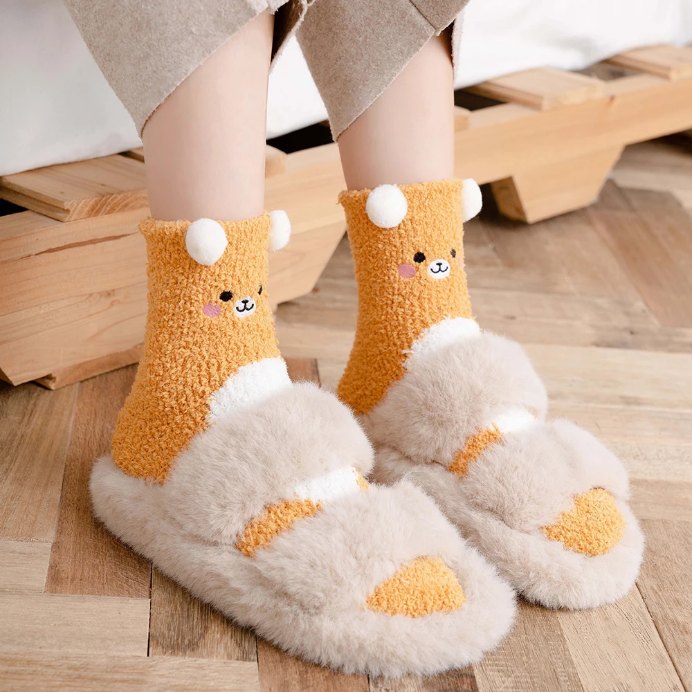Fuzzy Socks Soft Plush Cozy Warm Cute Animal Bear Socks Winter Novelty Women's Fleece Floor Socks Cartoon Socks for Christmas - Image 4