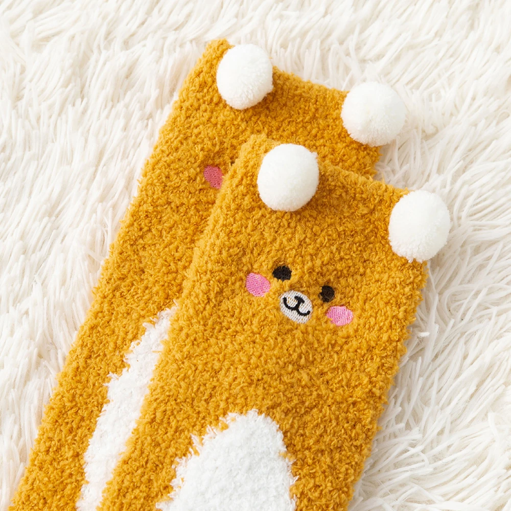 Fuzzy Socks Soft Plush Cozy Warm Cute Animal Bear Socks Winter Novelty Women's Fleece Floor Socks Cartoon Socks for Christmas - Image 5