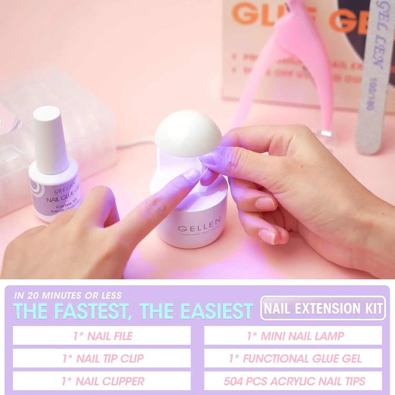 GELLEN 504 Pcs Acrylic Nail Art Kit UV LED Lamp Coffin Short False Nails Tips Glue Full Cover Nail Extension Tools 2025 Design - Image 2