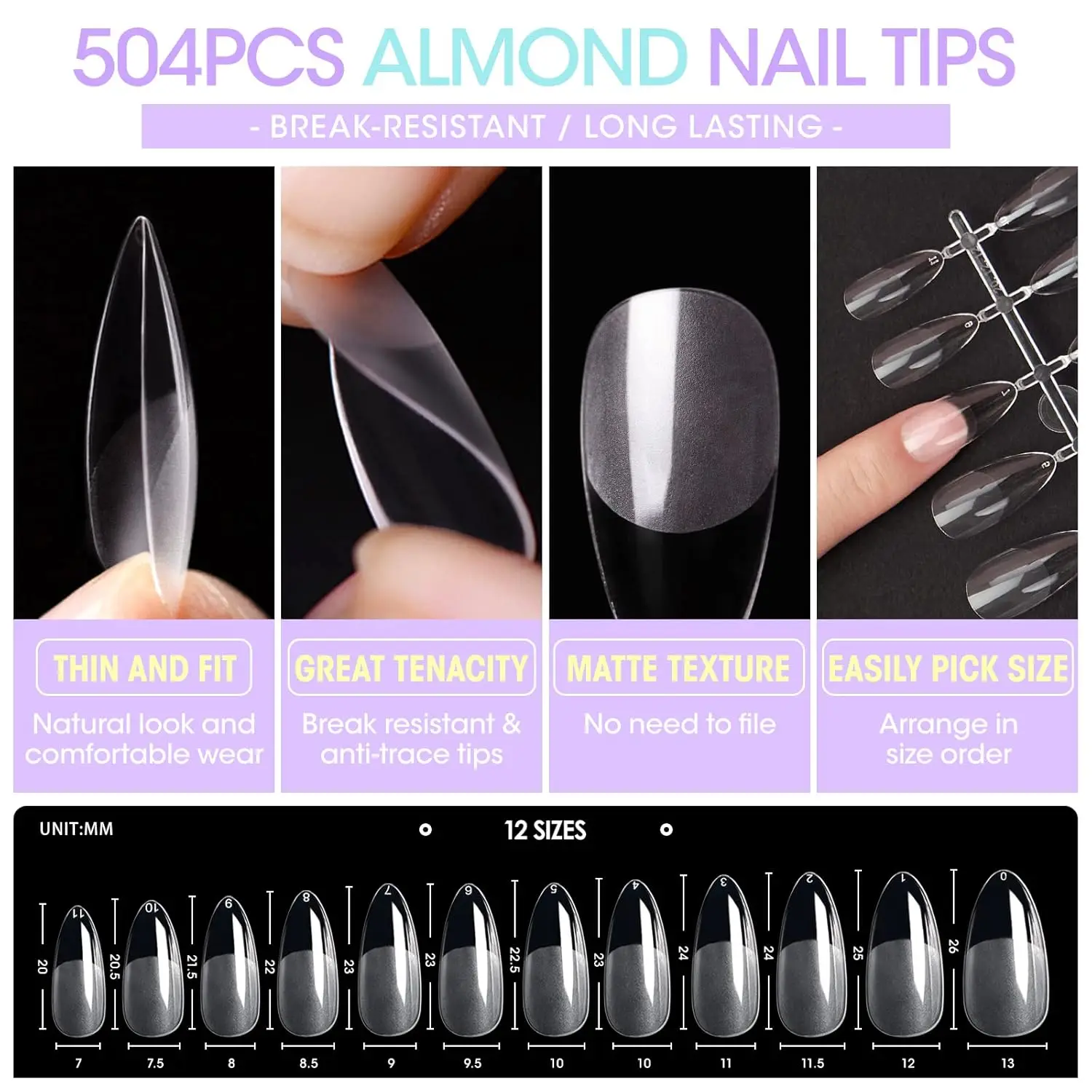 GELLEN 504 Pcs Acrylic Nail Art Kit UV LED Lamp Coffin Short False Nails Tips Glue Full Cover Nail Extension Tools 2025 Design - Image 3