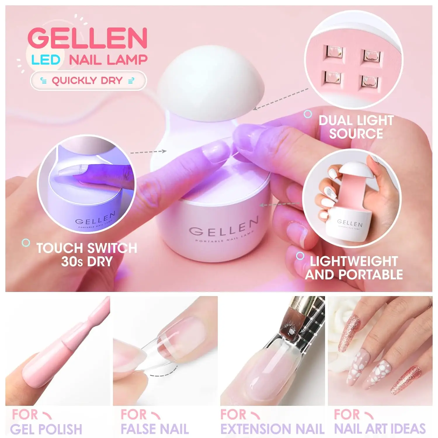 GELLEN 504 Pcs Acrylic Nail Art Kit UV LED Lamp Coffin Short False Nails Tips Glue Full Cover Nail Extension Tools 2025 Design - Image 5