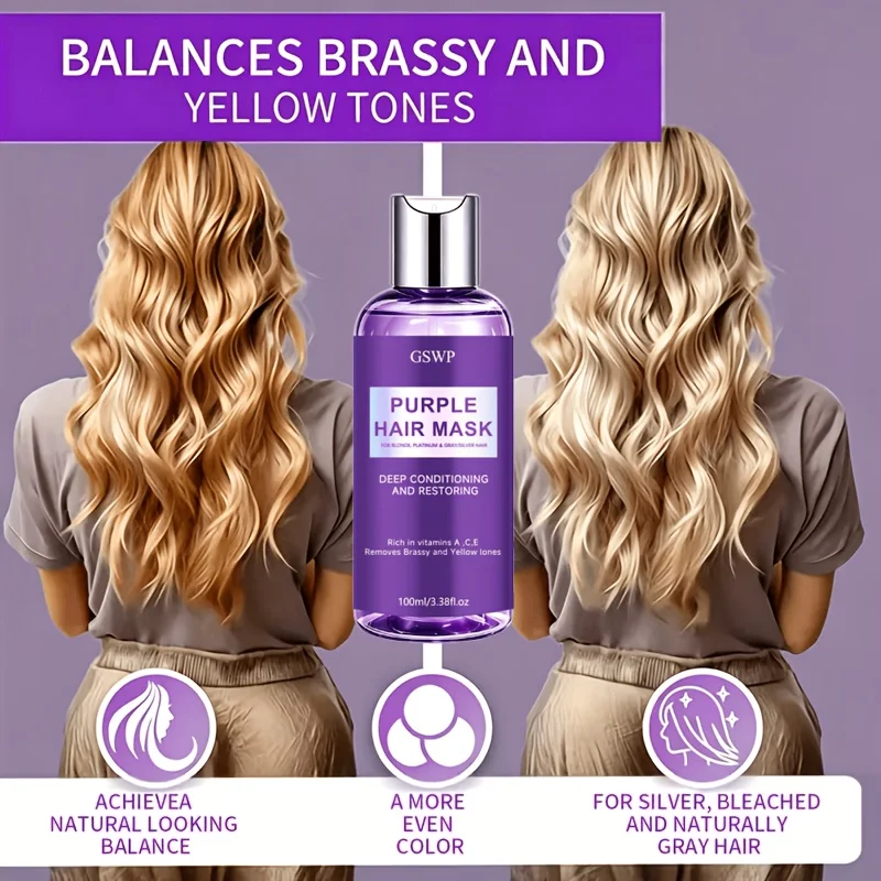 GSWP Purple Shampoo & Hair Mask Set, Neutralize Yellow & Brassy Tones, Deep Conditioning Repair Damaged Hair.100+100ml - Image 5