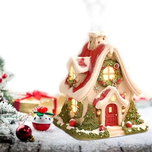 Gingerbread House Incense Burner, Lodge Incense Burner Ornament with Night Light, Christmas Cottage Gingerbread Incense Burner