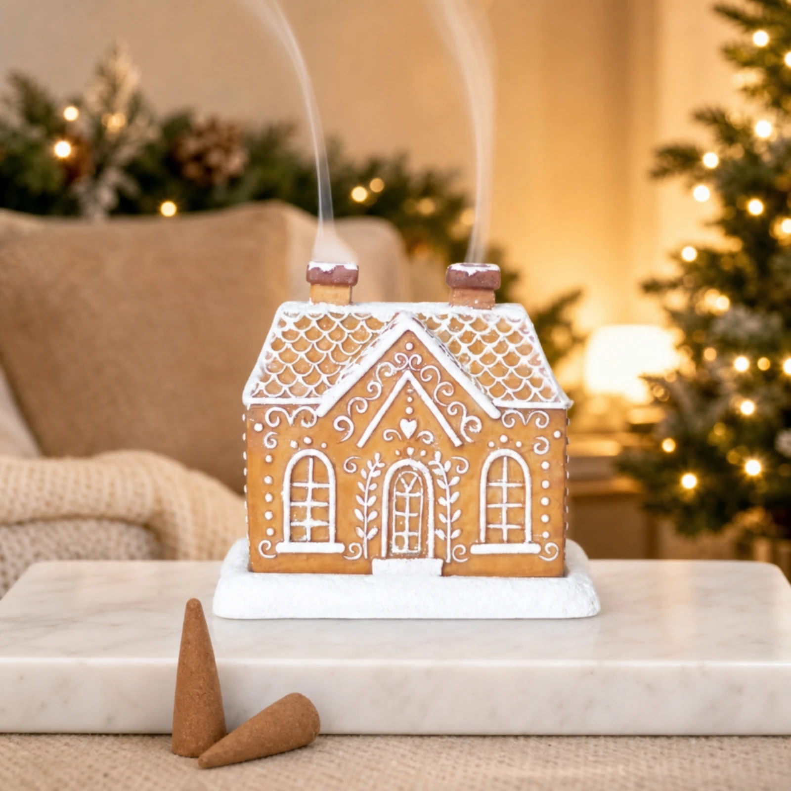 Gingerbread House Incense Cone Burner Holiday Gingerbread House Candle Holder Ornament Resin Cone Holder Christmas - Image 4