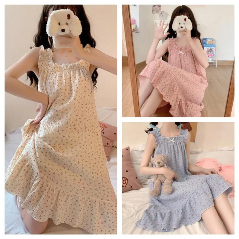 Girls Summer Loungewear Lace Camisole Nightdress Women Ladies Korean-Style Loose Nightdress Soft Thin Cool HomeWear Woman Casual