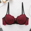 Girls' cross hollow steel ring bra, red lace women's sexy underwear, spring and summer new products J2485