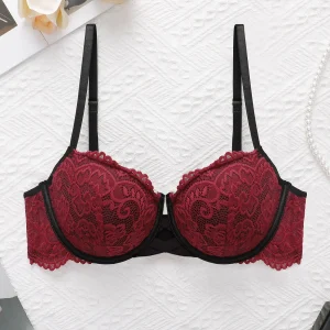 Girls' cross hollow steel ring bra, red lace women's sexy underwear, spring and summer new products J2485