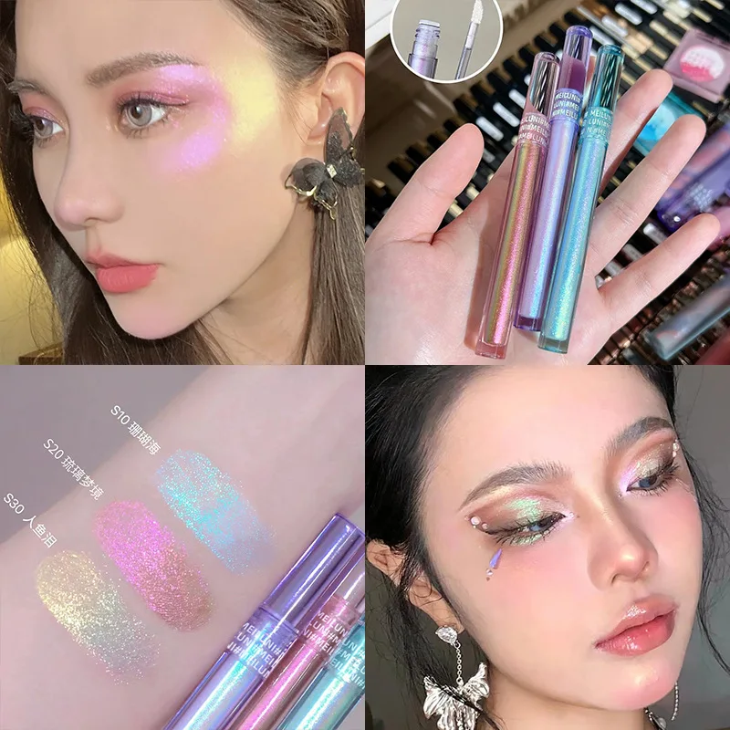 Glitter Chameleon Eye Makeup Multichrome Shimmer Eyeshadow Duochrome Stick Shine Chrome Highlighter Pen Party Luminous Cosmetics - Image 2