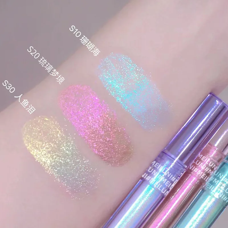 Glitter Chameleon Eye Makeup Multichrome Shimmer Eyeshadow Duochrome Stick Shine Chrome Highlighter Pen Party Luminous Cosmetics - Image 3