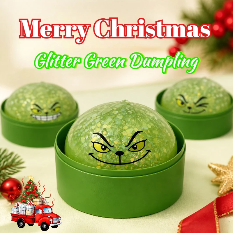 Glitter Green Dumpling with Steamer Squeeze Buns Relieve Stress for Christmas Party Gift Navidas Xmas 2027 New Year Gift - Image 4