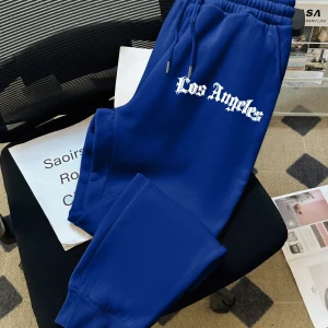 Gothic Los Angeles Letter Print Men Jogger Pants, Drawstring Waist, Loose Hip Hop Street Casual Sports Sweatpants