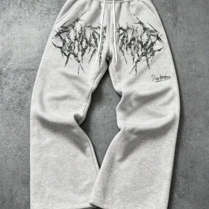 Gothic Print Drawstring Waist Loose Casual Sweatpants, Thin Fabric Casual Joggers, Suitable for Daily Wear, Outings