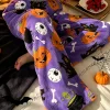 Gothic Spooky Halloween Women Plush Flannel Pants Pumpkin Eyeball Skull Haunted House Graphic Warm Autumn Winter Loungewear Pant