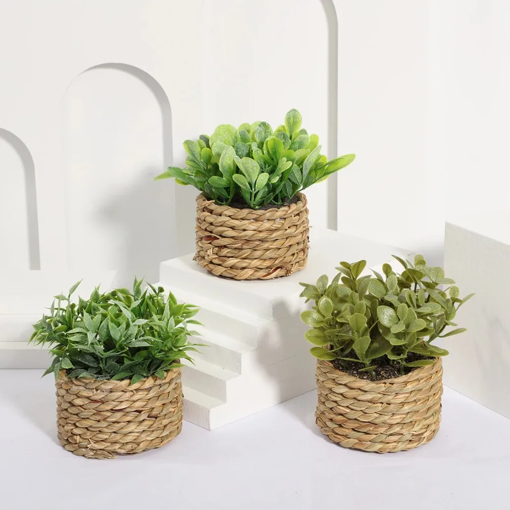 Green Artificial Potted Plant Eucalyptus Grass Woven Artificial Plants 11cm Plastic Leaf Simulated Potted Plants Home Decor - Image 5