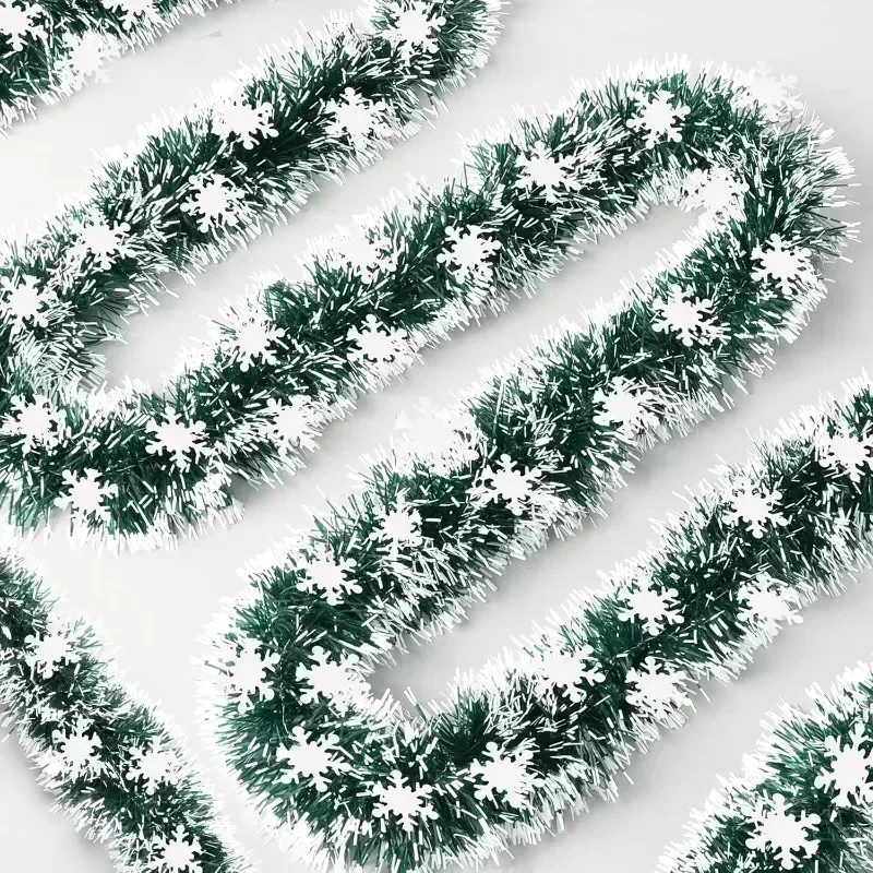 Green White Christmas Tinsel Metallic Xmas Garland with Snowflake Ornaments for Christmas Tree Decorations Hanging Holiday Decor - Image 2