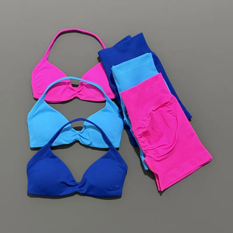 HISTELLO Sports Set 2 Piece Women Strappy Gym Yoga Bra Workout Scrunch Shorts Fitness Sports Suit Clothes Seamless Yoga Set - Image 4