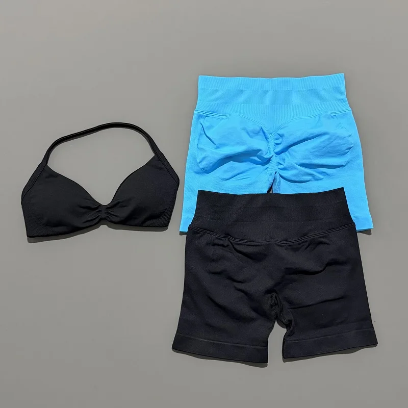 HISTELLO Sports Set 2 Piece Women Strappy Gym Yoga Bra Workout Scrunch Shorts Fitness Sports Suit Clothes Seamless Yoga Set - Image 5