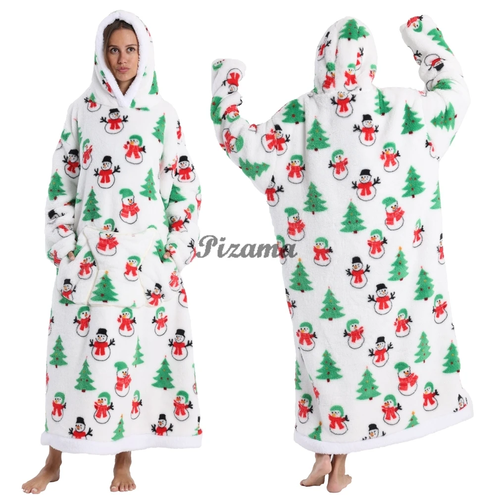 Halloween Costume Extra Long Wearable Blankets Winter Flannel Hooded TV Blanket with Full Sleeves Men Women Cozy Soft Adult Robe - Image 2