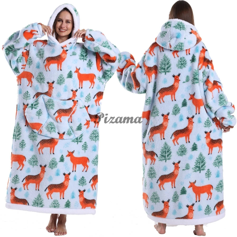 Halloween Costume Extra Long Wearable Blankets Winter Flannel Hooded TV Blanket with Full Sleeves Men Women Cozy Soft Adult Robe - Image 4