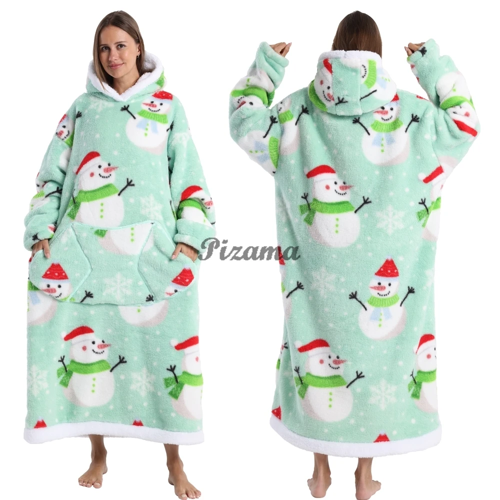 Halloween Costume Extra Long Wearable Blankets Winter Flannel Hooded TV Blanket with Full Sleeves Men Women Cozy Soft Adult Robe - Image 3