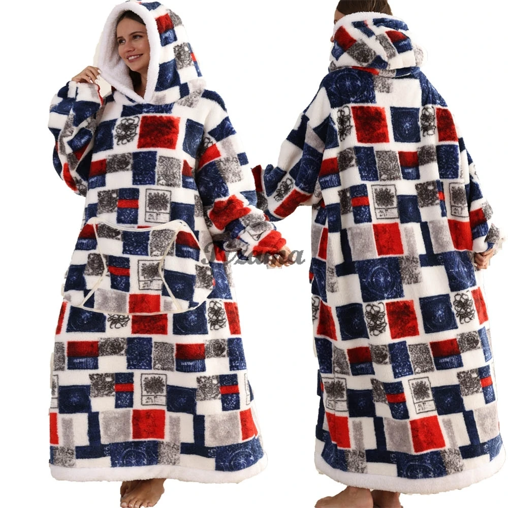 Halloween Costume Extra Long Wearable Blankets Winter Flannel Hooded TV Blanket with Full Sleeves Men Women Cozy Soft Adult Robe - Image 5